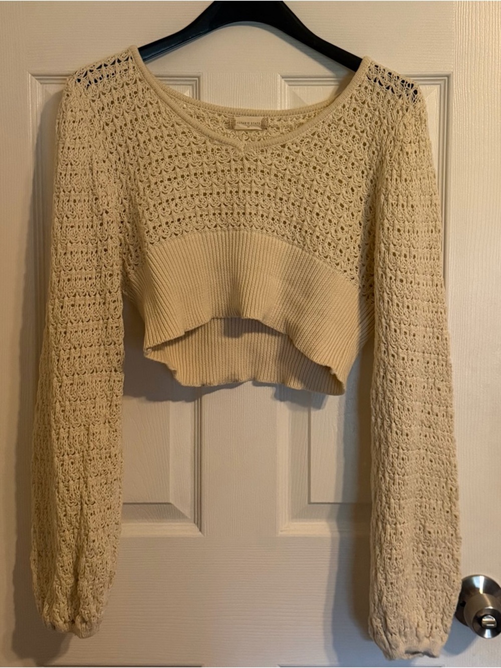 Altar'd State Cream Crochet Cropped Sweater